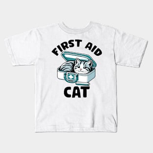 First Aid Cat Pun Nurse Doctor Healthcare Novelty Funny Cat Kids T-Shirt